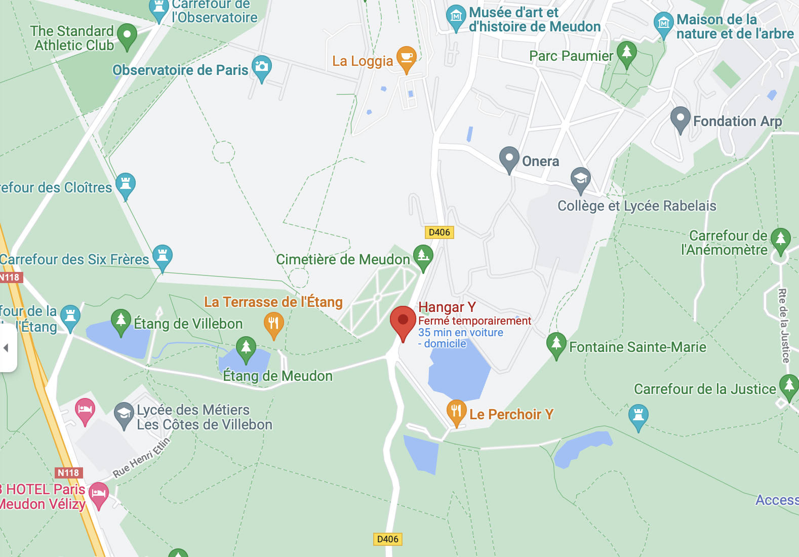 Emplacement du Hangar Y sur un plan Google map